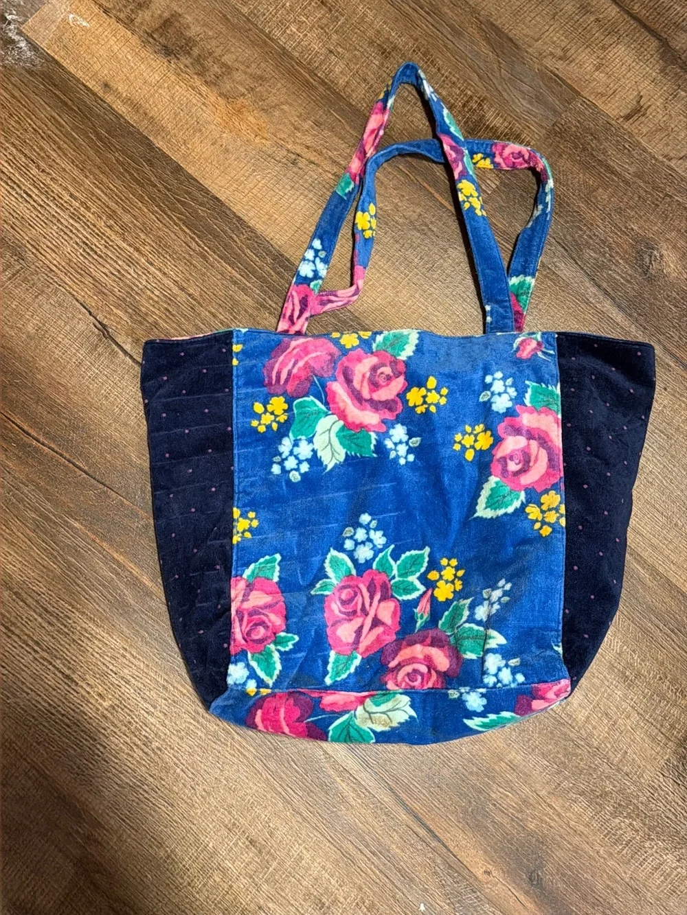 Matilda Jane Blue Floral Velvet Tote with Pink Roses